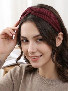 “3 for $25” Deep Maroon Ribbed Knot Twist Headband Preppy Boho